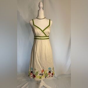 Elegant Cream Midi Dress with Green Accents